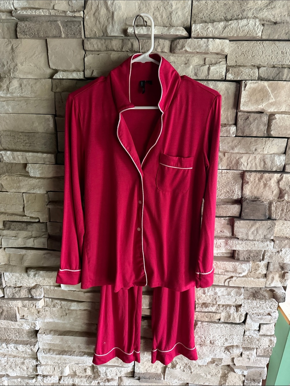 Cynthia Rowley Red Pajama Set with White Piping